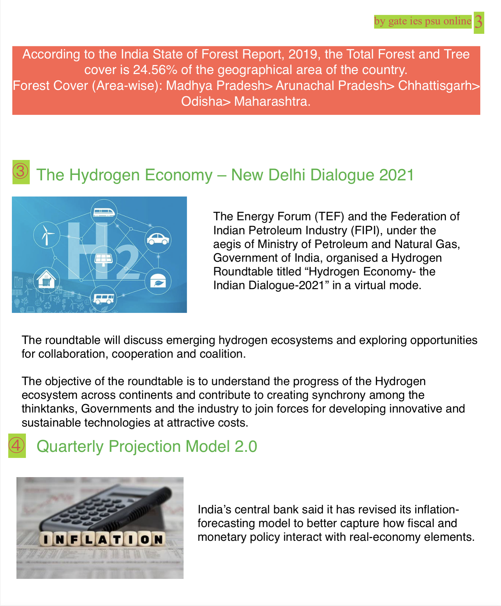 hydrogen economy, quarterly projection model 2 upsc current affairs 