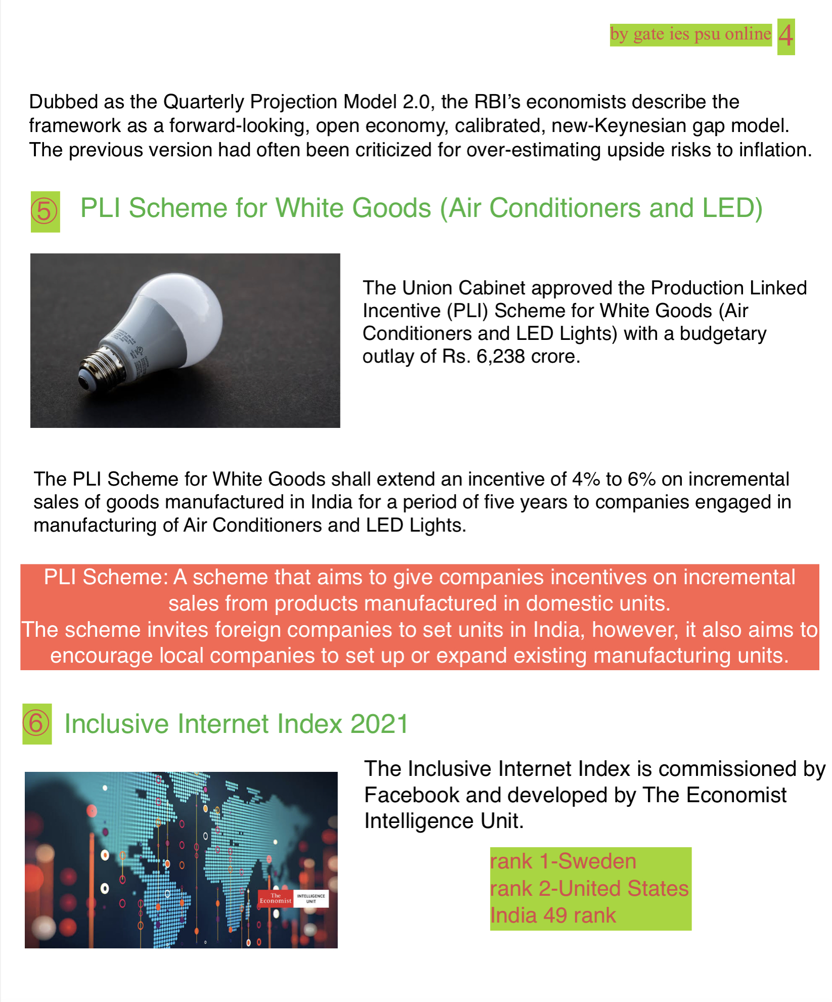 pli scheme for white goods, inclusive internet index 2021 upsc current affairs 
