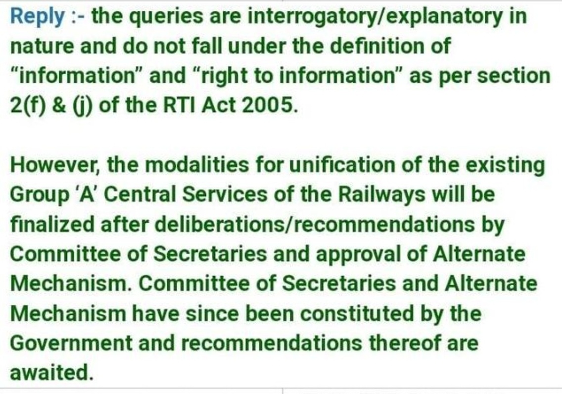 IRMS RTI REPLY BY RAILWAY BOARD